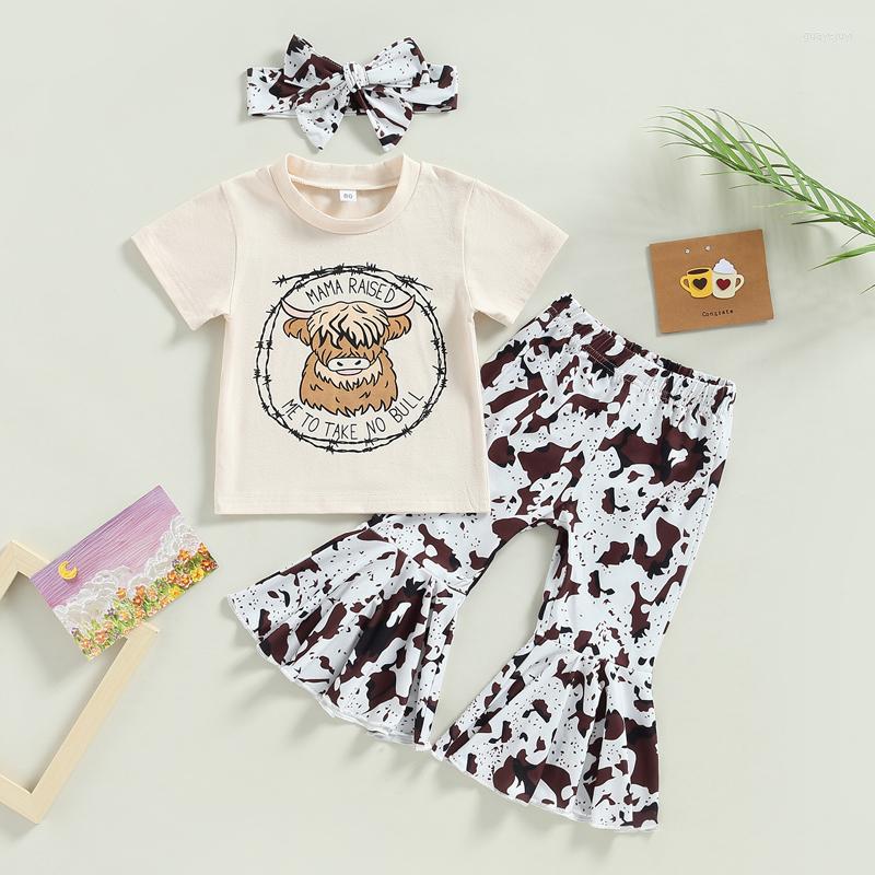 Clothing Sets Toddler Girls Summer Outfit Children Short Sleeve Cattle Head Print Tops Cow Flared Pants Headband, Picture shown
Clothing Sets Toddler Girls Summer Outfit Children Short Sleeve Cattle Head Print Tops Cow Flared Pants Headband, Picture shown