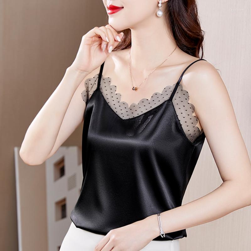 Women' Blouses Fashion Sleeveless Lace Sexy Loose Clothes Summer Woman Elegant 2023 Silk Shirts Women Tank Tops Blusas De Mujer 24900, Black
Women' Blouses Fashion Sleeveless Lace Sexy Loose Clothes Summer Woman Elegant 2023 Silk Shirts Women Tank Tops Blusas De Mujer 24900, Black