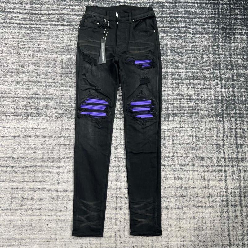 Men's Jeans Men Purple Leather Patches Distressed Skinny Black, Picture shown
Men's Jeans Men Purple Leather Patches Distressed Skinny Black, Picture shown