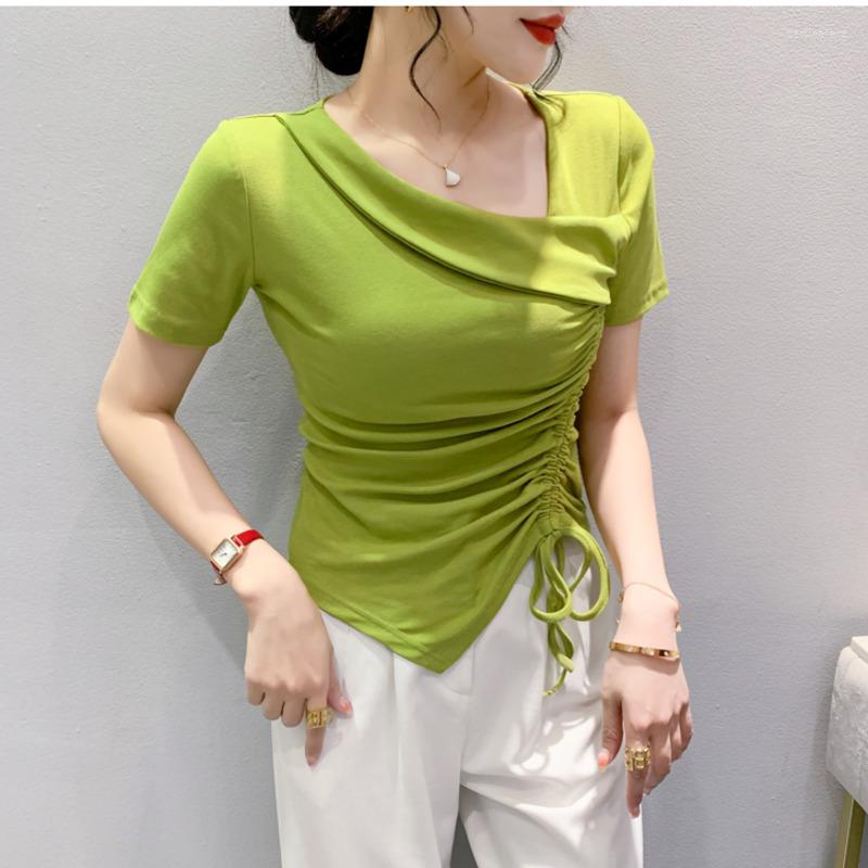 Women's T Shirts Summer Irregular Shirt Women Skew Collar Drawstring Short Female Sleeve Korean Style Tight Solid Color, Red
Women's T Shirts Summer Irregular Shirt Women Skew Collar Drawstring Short Female Sleeve Korean Style Tight Solid Color, Red