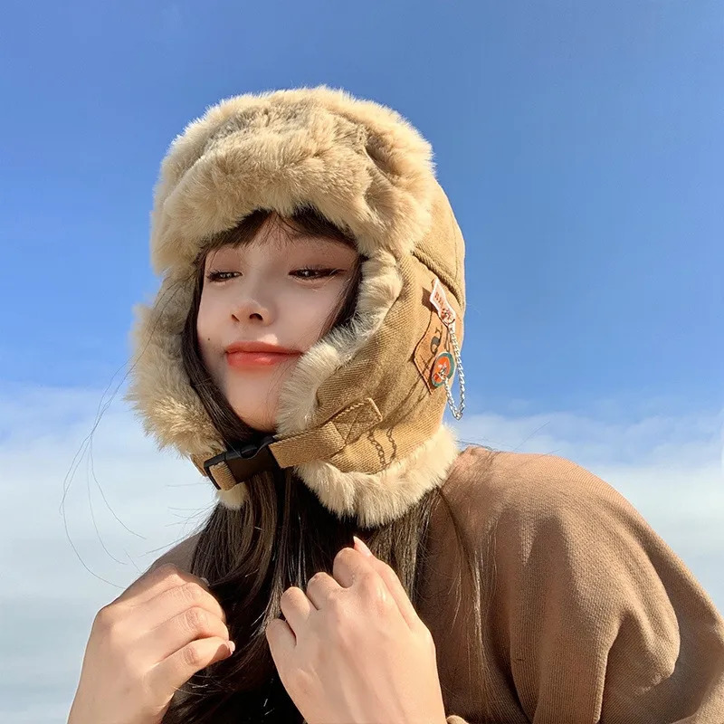 Trapper Hats Winter Pilot Hat Women's Outdoor Fashion Bomber Hat Men's Russian Hat Labeling Pilot Warm Trapper Ushanka Ski Hat 23