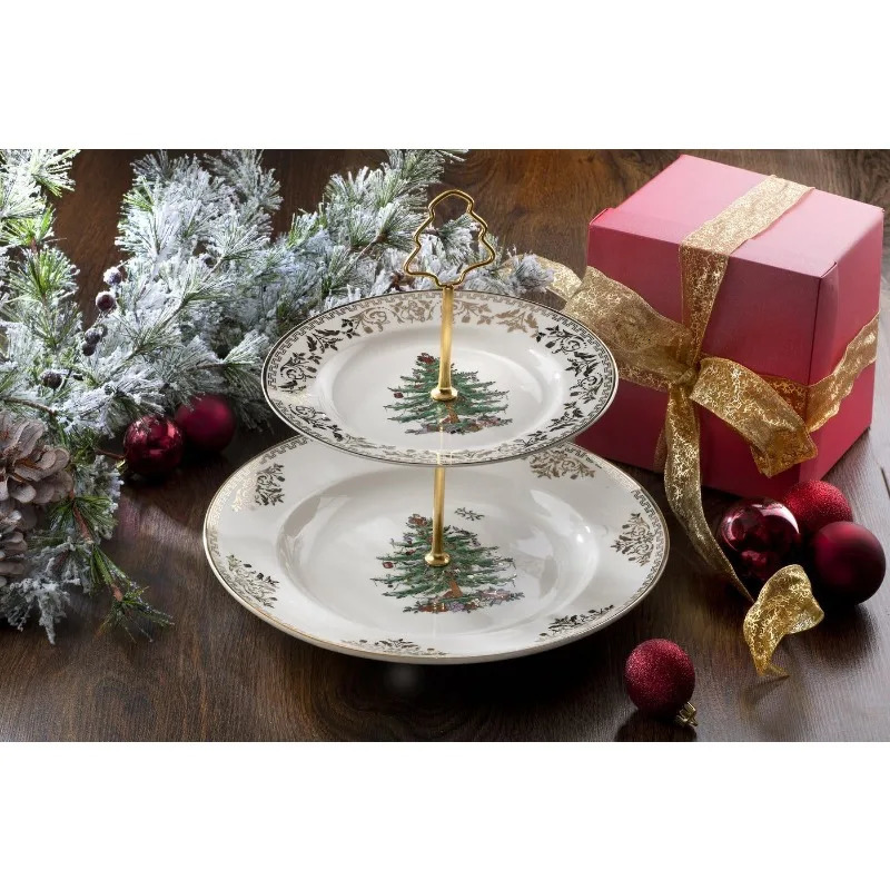 Dishes Plates Spode Christmas Tree Gold 4Piece Setting | Made of Fine Earthenware Collection Service for 1 Dinner Plate Salad 231113