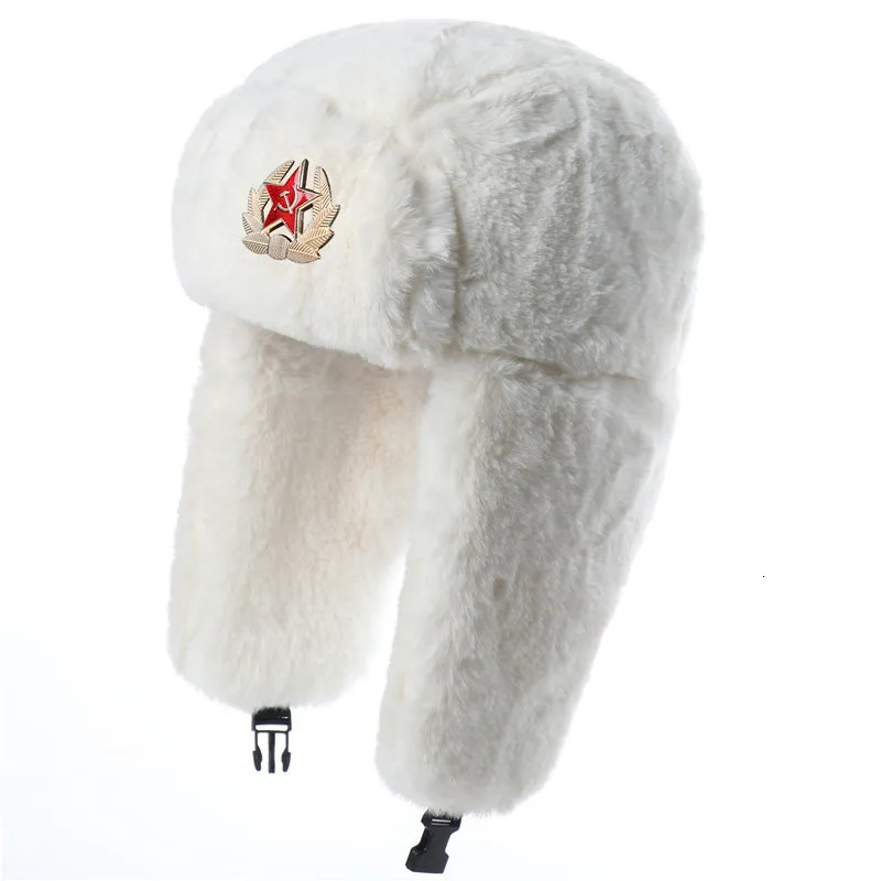 Trapper Hats Men Women Soviet Army Military Badge Russia Bomber Hats Pilot Trapper Trooper Hat Winter Faux Fur Earflap Ski Snow Caps Ushanka 23