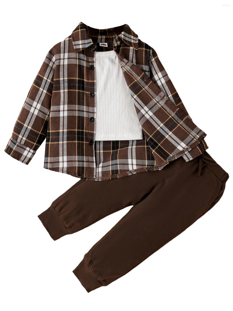Clothing Sets Toddler Boys Girls 3pcs Outfits Plaid Turn-Down Collar Long Sleeve Shirts Solid Vests Pants Autumn Outwear Set, Dark coffee
Clothing Sets Toddler Boys Girls 3pcs Outfits Plaid Turn-Down Collar Long Sleeve Shirts Solid Vests Pants Autumn Outwear Set, Dark coffee