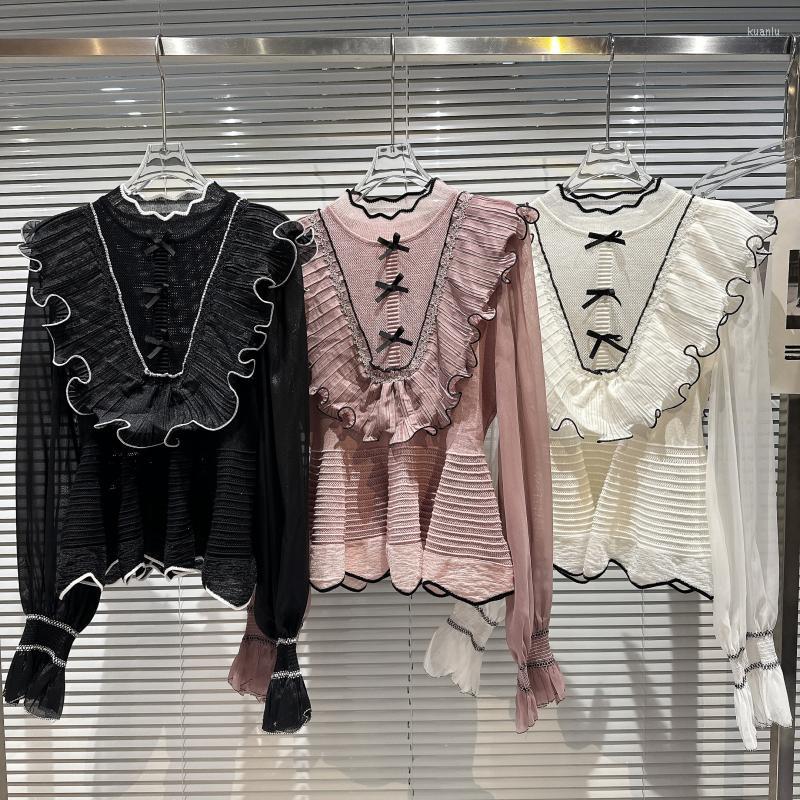 Women' Blouses Sale Same Style 2023 Spring Small Fragrance V-shaped Pleated Lace Design Mesh Splice Shirt Female, Black
Women' Blouses Sale Same Style 2023 Spring Small Fragrance V-shaped Pleated Lace Design Mesh Splice Shirt Female, Black