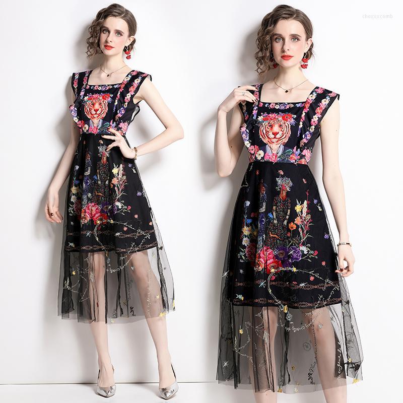 Casual Dresses Fashion Summer Sleeveless Office Lady Sexy Slash Neck Black Base Colorful Floral High Waist Young Girl Vestidos
Casual Dresses Fashion Summer Sleeveless Office Lady Sexy Slash Neck Black Base Colorful Floral High Waist Young Girl Vestidos