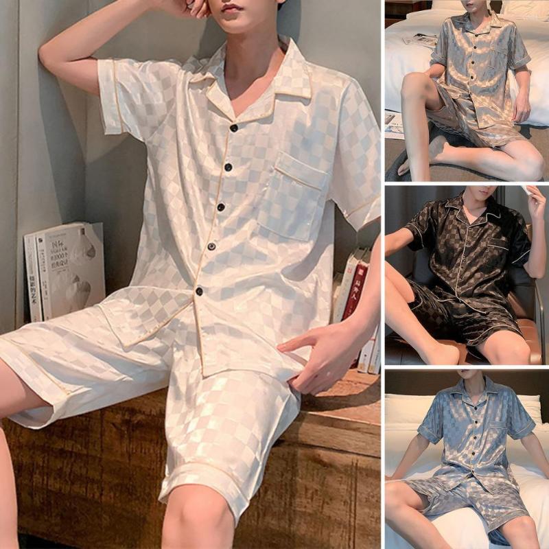 Men's Sleepwear 2Pcs/Set Men Pajamas Set Plaid Print Short Sleeves Loose Homewear Turn-down Collar Elastic Waist Shorts, Black
Men's Sleepwear 2Pcs/Set Men Pajamas Set Plaid Print Short Sleeves Loose Homewear Turn-down Collar Elastic Waist Shorts, Black
