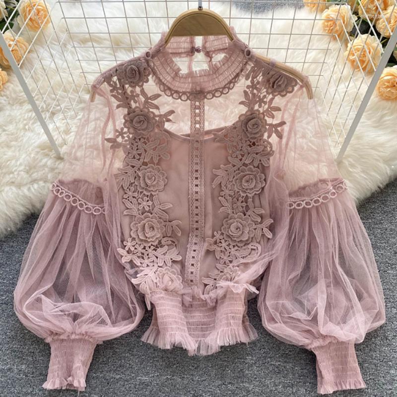 Women's Blouses Women Lantern Sleeve Lace Shirts Elegant Floral Mesh With Lining Slim Short Blouse Ladies Embroidery See Through Sexy Tops, Blue
Women's Blouses Women Lantern Sleeve Lace Shirts Elegant Floral Mesh With Lining Slim Short Blouse Ladies Embroidery See Through Sexy Tops, Blue
