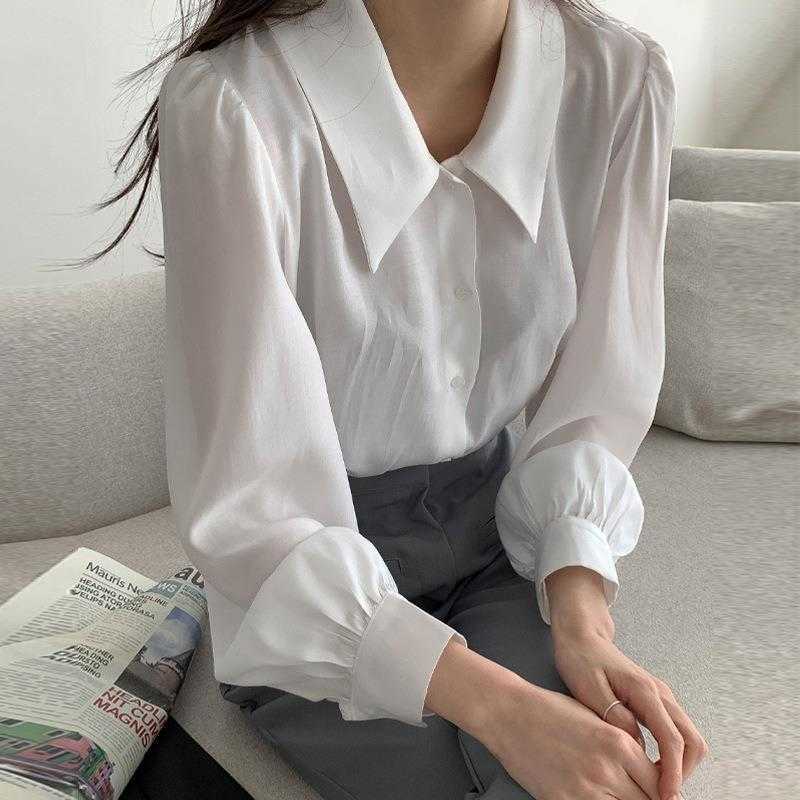 French Lapel Puff Sleeve Bottoming Shirt For Women Spring Retro Loose Solid Color, White2
French Lapel Puff Sleeve Bottoming Shirt For Women Spring Retro Loose Solid Color, White2