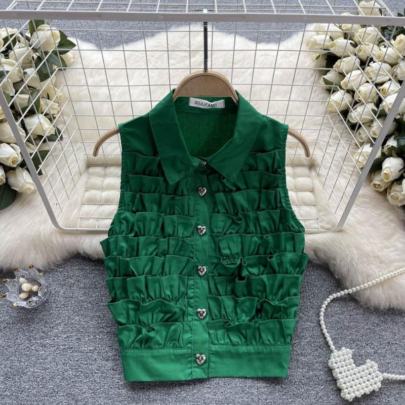 Women's Blouses 2023 Summer Women's Pleated Layered Ruffles Vest Shirt Fashion Heart Single-Breasted Sleeveless Black White Short Tops, Green
Women's Blouses 2023 Summer Women's Pleated Layered Ruffles Vest Shirt Fashion Heart Single-Breasted Sleeveless Black White Short Tops, Green