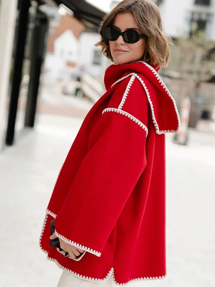 Women's Wool Blends Wool Blends Quilted Coat Jacket With Scarf Women's Cashmere Splice Long Sleeve Solid Balloon Thick Jackets Autumn Overco