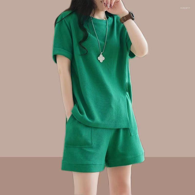 Women's Tracksuits 2023 Summer Women's Two-piece Fashion Casual Solid Color Shorts Loose Literary And Artistic Retro Short-sleeved Round, Black 
Women's Tracksuits 2023 Summer Women's Two-piece Fashion Casual Solid Color Shorts Loose Literary And Artistic Retro Short-sleeved Round, Black