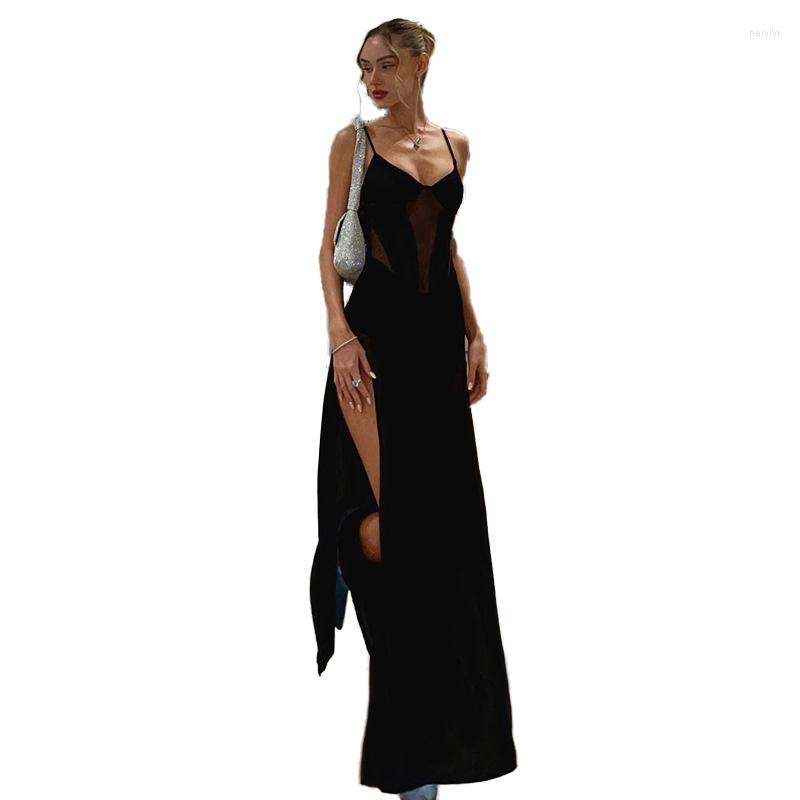 Casual Dresses Sexy Mesh Patchwork Dress Black See Through High Slit Night Club Long For Women Summer Hollow Out Evening Prom Vestidos
Casual Dresses Sexy Mesh Patchwork Dress Black See Through High Slit Night Club Long For Women Summer Hollow Out Evening Prom Vestidos