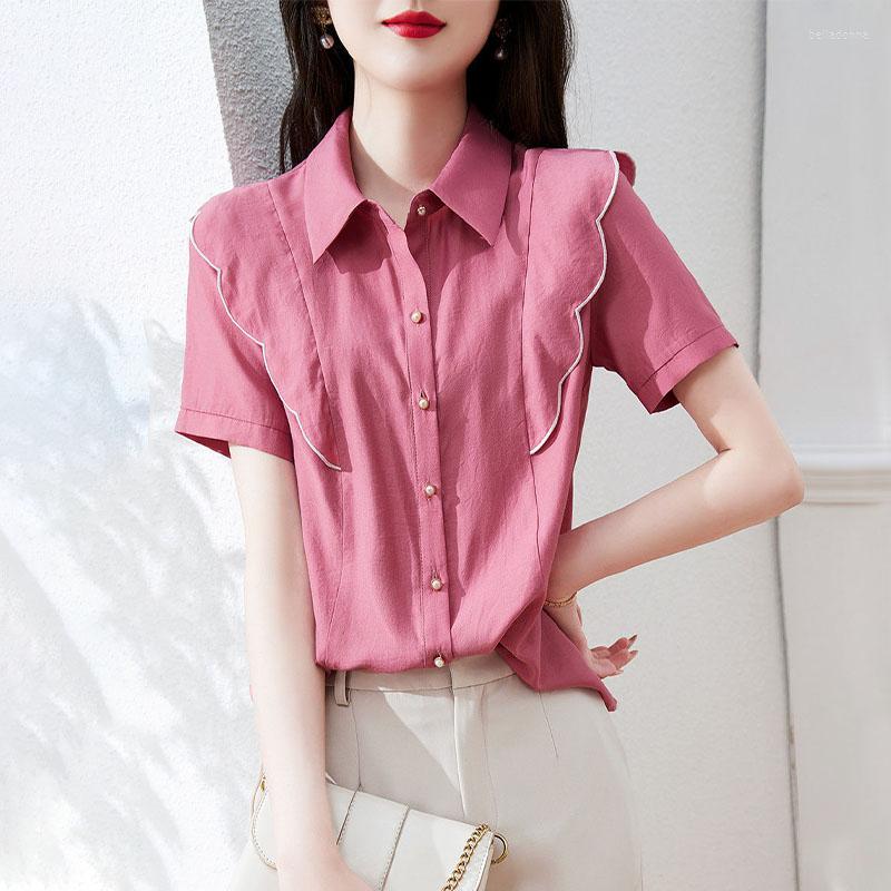 Women' Blouses Fashion All-match Women' Turn-down Collar Shirt 2023 Summer Chic Ruffles Spliced Ladies Elegant Solid Color Button, Pink
Women' Blouses Fashion All-match Women' Turn-down Collar Shirt 2023 Summer Chic Ruffles Spliced Ladies Elegant Solid Color Button, Pink