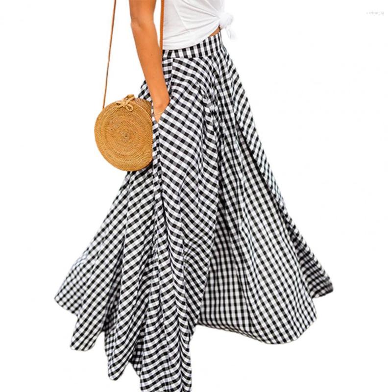 Skirts Party Skirt Temperament Beach Plaid A-Line Long Super Soft, Blue