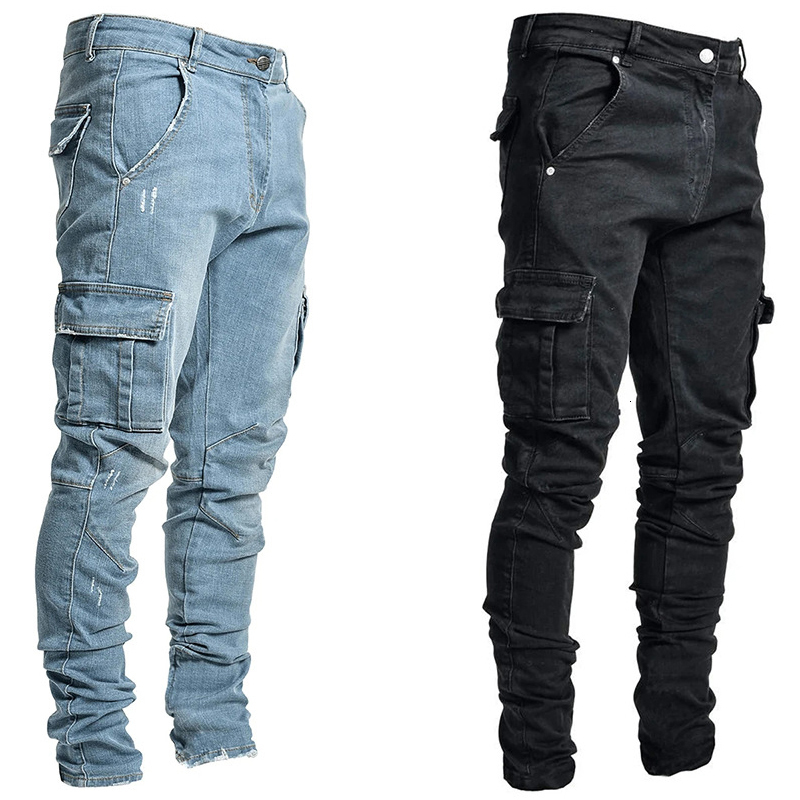 Men's Jeans Casual Men Jeans Pants Multi Pockets Cargo Pant Denim Trousers Male Joggers Black Blue Jeans Pencil Pants Autumn Streetwear 230414