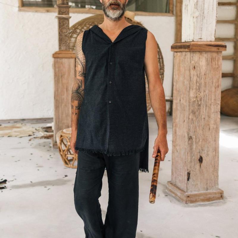 Men's Tank Tops Men Summer Top Hooded Single-breasted Vest Solid Color Sleeveless Side Split Loose Mid Length Ripped Hem, Beige
Men's Tank Tops Men Summer Top Hooded Single-breasted Vest Solid Color Sleeveless Side Split Loose Mid Length Ripped Hem, Beige