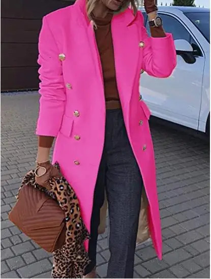 Womens Wool Blends autumn and winter long woolen womens coat with multi button jacket 231114