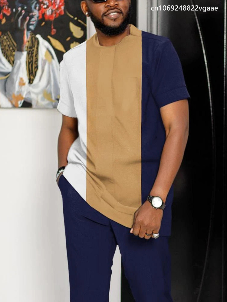 Men s Tracksuits Summer Plaid Tracksuit Men 2 Piece Outfit Man Clothes Tshirts Pants Trousers Sportwear Jogging Suits Casual Male Clothing 230414