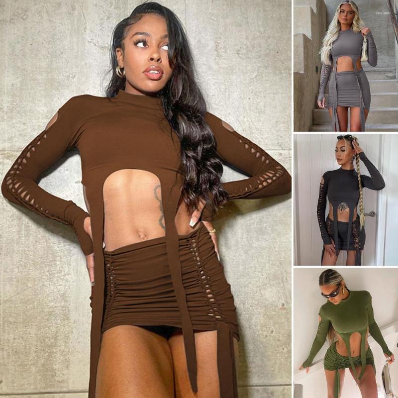 Skirts 2 Pcs/Set Crop Top Skirt Set Solid Color Strap Pleated Drawstring Clubwear Hollow Out Long Sleeves Suit For Party, Black
Skirts 2 Pcs/Set Crop Top Skirt Set Solid Color Strap Pleated Drawstring Clubwear Hollow Out Long Sleeves Suit For Party, Black