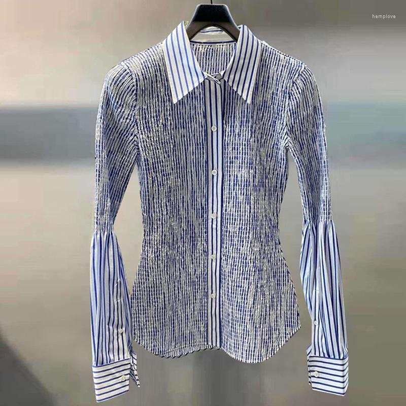 Women' Blouses PREPOMP 2023 Autumn Arrivals Long Sleeve Turn Down Collar Blue Striped Slim Stretch Shirt Women GF972
Women' Blouses PREPOMP 2023 Autumn Arrivals Long Sleeve Turn Down Collar Blue Striped Slim Stretch Shirt Women GF972