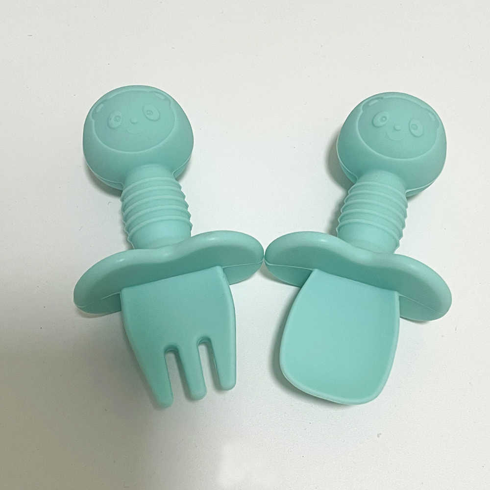 Cups Dishes Utensils Baby Silicone fork spoons baby training predator fork spoon short handle learn molar artifact silicone Baby Children's Table