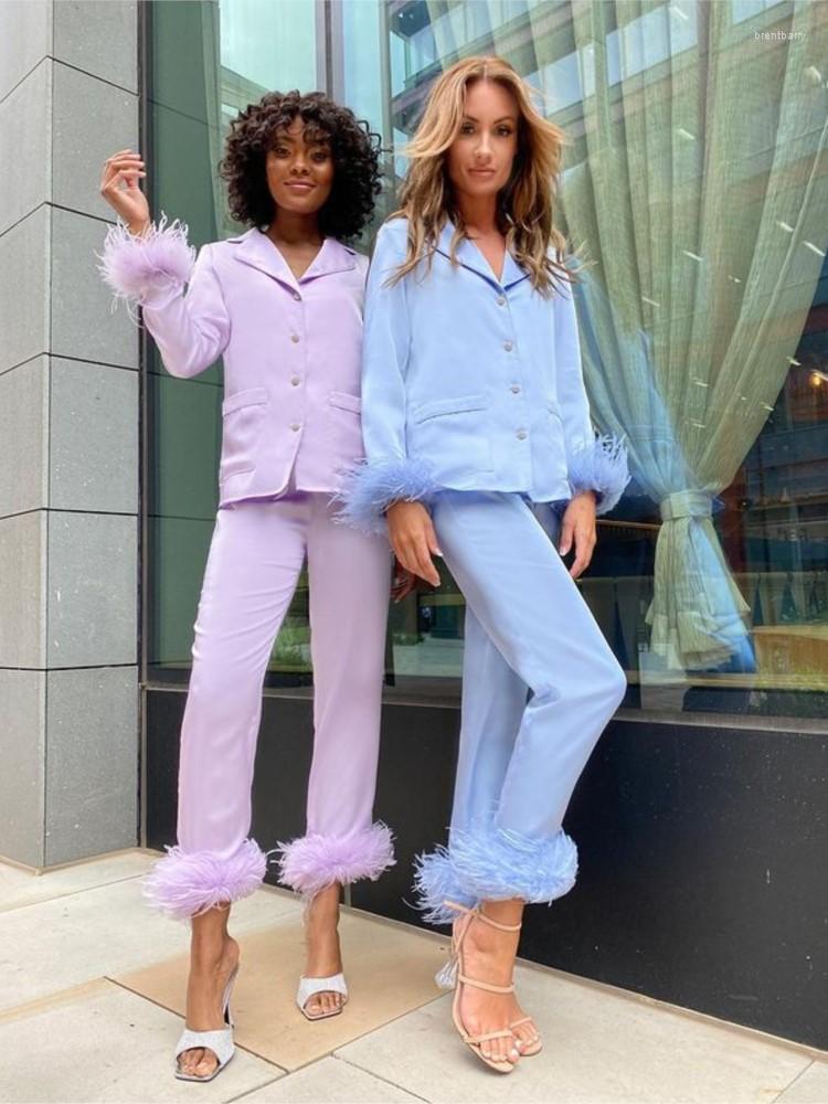 Women's Two Piece Pants GIRLS Feather Fur V Single Breasted Full Sleeve Blouse Tops And Lounge Suit Women Solid Casual Pajamas Matching, Blue
Women's Two Piece Pants GIRLS Feather Fur V Single Breasted Full Sleeve Blouse Tops And Lounge Suit Women Solid Casual Pajamas Matching, Blue