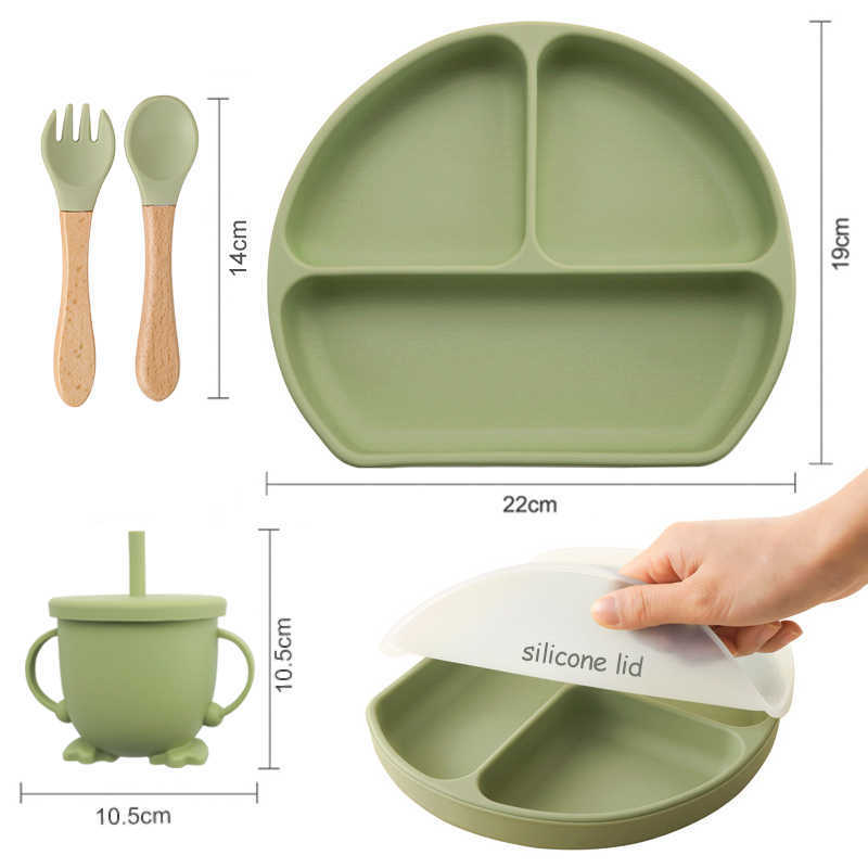 Cups Dishes Utensils BPA Free Baby Accessories Feeding Silicone Children's Tableware Food Tray Waterproof Bowl Dishes Plates Straw Cup Spork Sets