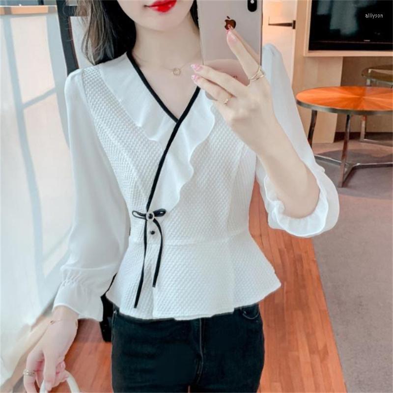 Women' Blouses Woman Spring Autumn Style Short Shirts Lady Long Sleeve V-Neck Ruffles Blusas Tops G2682, White
Women' Blouses Woman Spring Autumn Style Short Shirts Lady Long Sleeve V-Neck Ruffles Blusas Tops G2682, White