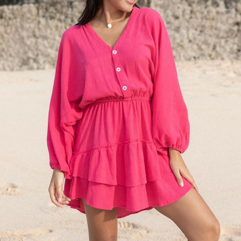 Casual Dresses Sexy Button V-Neck Long Sleeve Mini Dress Cotton Linen Elastic Waist Solid Party Ruffle A-Line, 02 red
Casual Dresses Sexy Button V-Neck Long Sleeve Mini Dress Cotton Linen Elastic Waist Solid Party Ruffle A-Line, 02 red