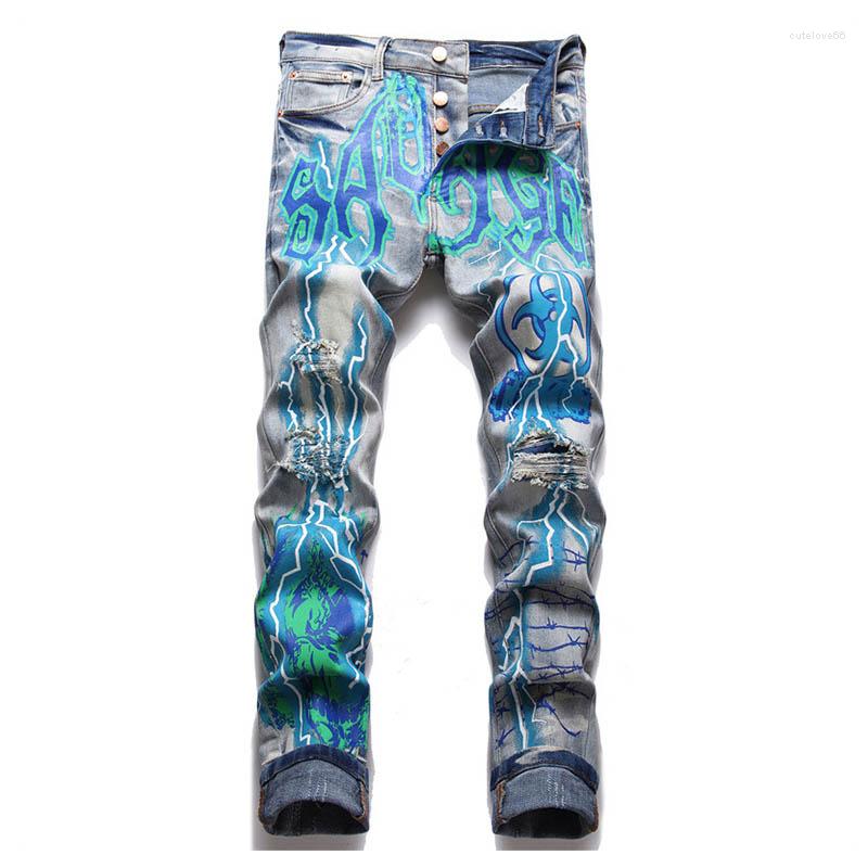 Men's Jeans Printed Hip Hop Streetwear Casual Pants Slim Fit Harakuju Vintage Denim Trousers For Male Painted, Blue
Men's Jeans Printed Hip Hop Streetwear Casual Pants Slim Fit Harakuju Vintage Denim Trousers For Male Painted, Blue