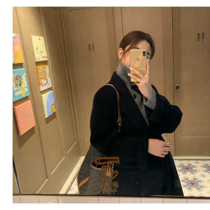 Women's Wool Blends Autumn Winter Double-sided Cashmere Overcoat Elegant Wool Blended Solid Colo Long Coat Fashion Simple Camel Oversized Coat 23