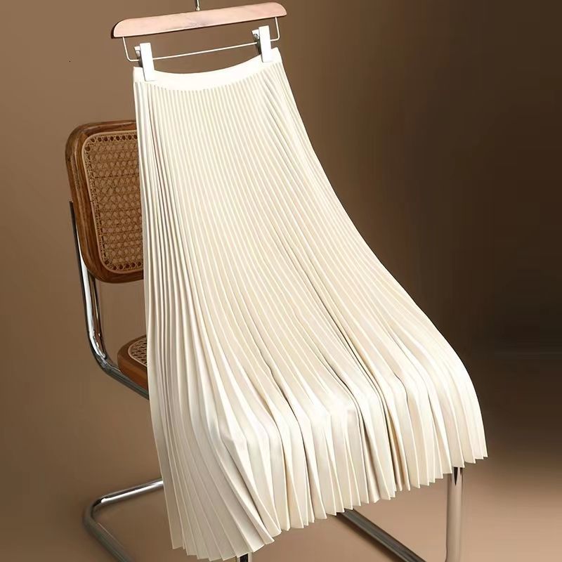 Skirts Spring Summer Vintage All-match Solid Color A-line Skirt Elegant Fashion Pleated Folds Long Skirts Streetwear Irregular Skirts 230414