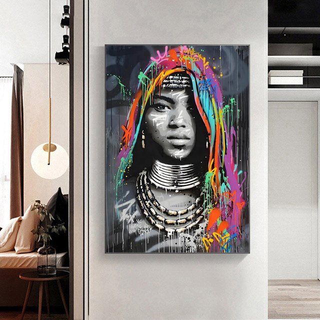 African Black Woman Graffiti Art Posters And Prints Abstract African Girl Canvas Paintings On The Wall Art Pictures Wall Decor