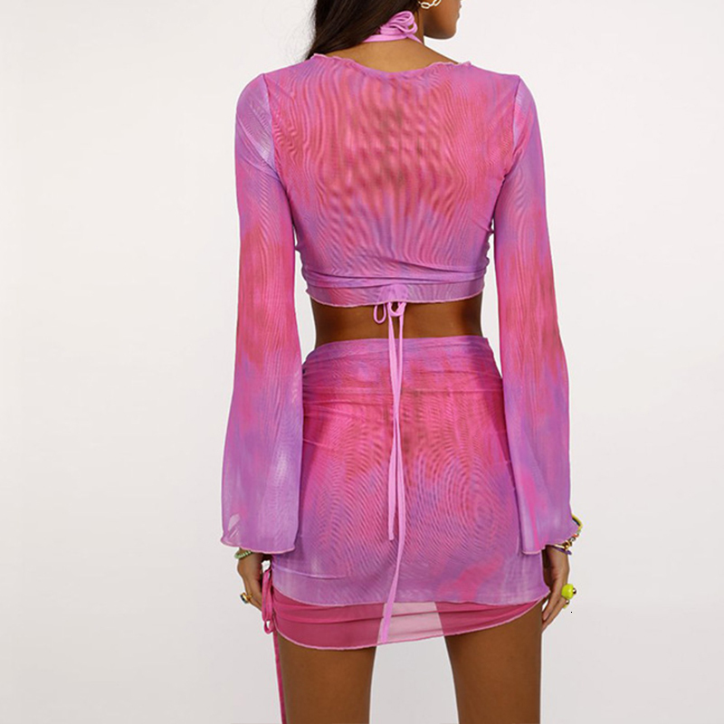 Women's Swimwear Tie Dye 2 Piece Set Long Sleeves cover-ups Women Sexy Swimwear Women Elegant Swimsuit women's Swimming Suit Summer 230414