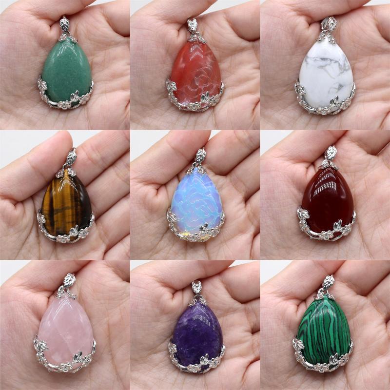 

Pendant Necklaces 1PC Natural Stone Opal Rose Quartz Agate Tiger Eye Healing Crystals Charms For Jewelry Making DIY Necklace Earrings