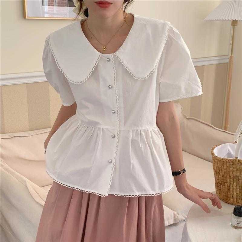 Korean Style Anti Aging Blouses Doll Collar Lace Stitching Shirt Summer Tight, White2
Korean Style Anti Aging Blouses Doll Collar Lace Stitching Shirt Summer Tight, White2