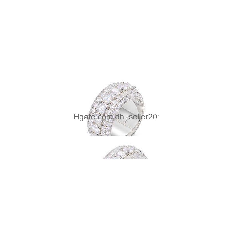 Band 5 Rows Moissanite Ring Pass Dia Tester Sterg Sier Shiny Fashion Rings Men Drop Delivery Jewelry R Dhwce