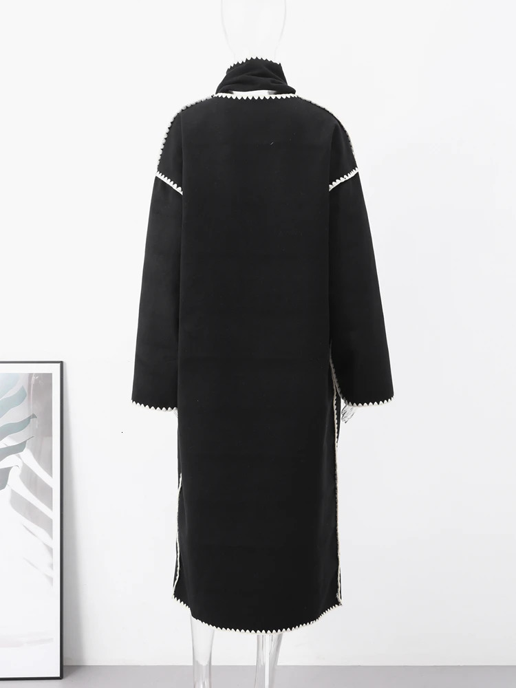 Women's Wool Blends Fashion Loose Wool Long Coat With Scarf Women Elegant Long Sleeve Thick Maxi Jacket Female Winter Warm Outwear Lady Jacket 23