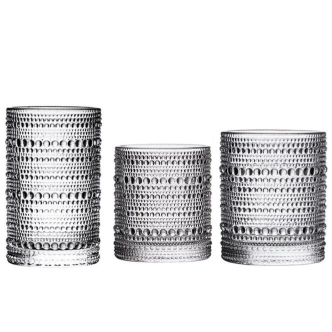 Vintage Drinking Glasses Clear Hobnail Glasses Tumbler Embossed Design Glassware