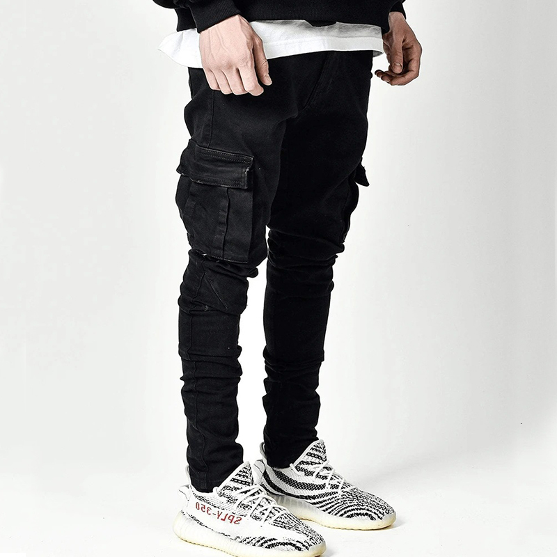 Men's Jeans Casual Men Jeans Pants Multi Pockets Cargo Pant Denim Trousers Male Joggers Black Blue Jeans Pencil Pants Autumn Streetwear 230414