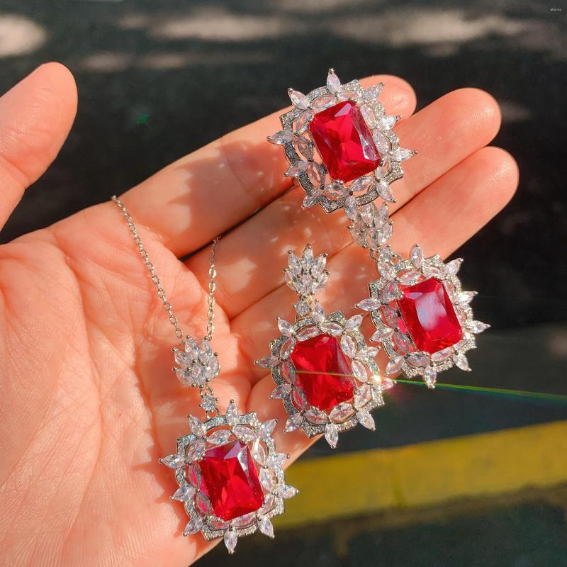 Necklace Earrings Set Luxury Fine Jewelry For Women Vintage 10 14mm Ruby Crystal Wedding Anniversary Open Adjustable Ring Pendant Gift, Picture shown
Necklace Earrings Set Luxury Fine Jewelry For Women Vintage 10 14mm Ruby Crystal Wedding Anniversary Open Adjustable Ring Pendant Gift, Picture shown