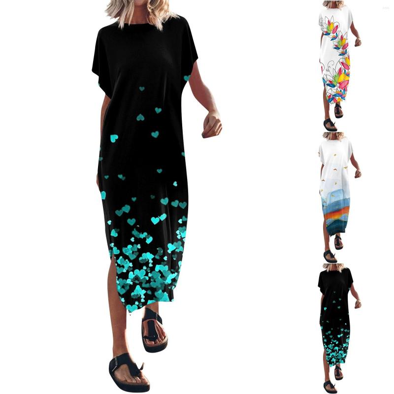 Casual Dresses Loose Dress Print Round Neck Batwing Sleeve Women Summer Vintage Long Beach Hem Slit Robe Vestido Feminino, Blue
Casual Dresses Loose Dress Print Round Neck Batwing Sleeve Women Summer Vintage Long Beach Hem Slit Robe Vestido Feminino, Blue
