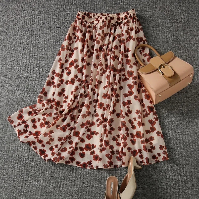 Skirts Pink Floral Print Chiffon Elastic High Waist Loose A-line Women's Skirt Korean Fashion Elegant Mid-Calf Skirts For Women Spring 230414
Skirts Pink Floral Print Chiffon Elastic High Waist Loose A-line Women's Skirt Korean Fashion Elegant Mid-Calf Skirts For Women Spring 230414