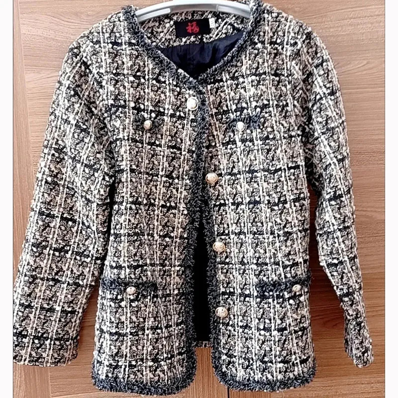 Womens Jackets Vintage Vneck Singlebreasted Plaid Women Spring Autumn Tweed Plus Size Outerwear Korean Fashion Casual Coat Streetwear 231113