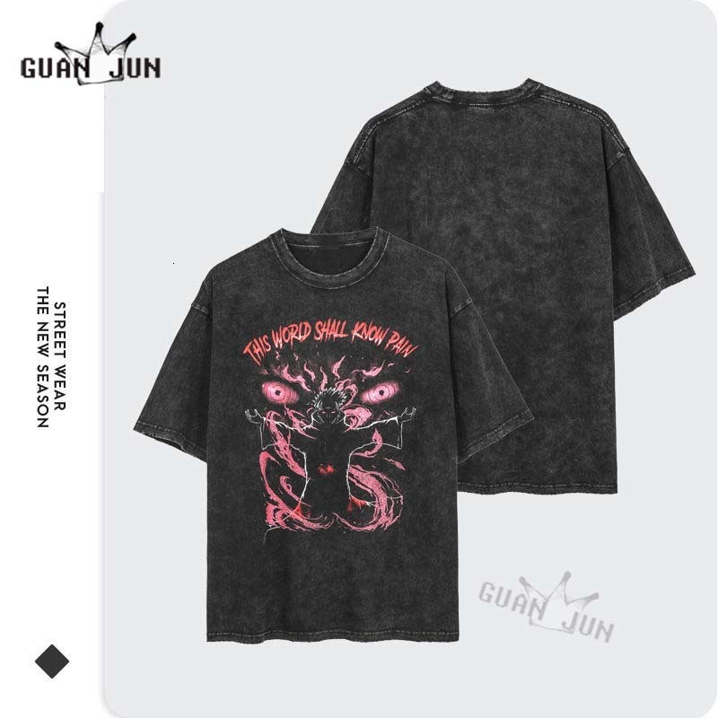 Men's T-Shirts Anime Printed T Shirt Men Retro Washed 100% Cotton Tops Tees Harajuku Tshirt Uchiha Sakura Streetwear Hip Hop Male T-shirts 230414