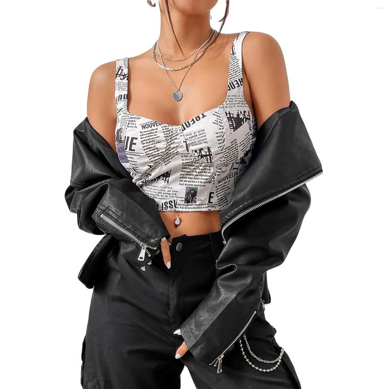 Women's Tanks Women S Y2k Spaper Print Crop Tops Summer Spaghetti Strap Sleeveless Backless Low Cut Camisole, Black white
Women's Tanks Women S Y2k Spaper Print Crop Tops Summer Spaghetti Strap Sleeveless Backless Low Cut Camisole, Black white