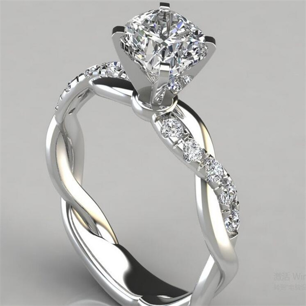 Double tone princess square diamond ring with cross twisted pattern and diamond inlay ring Delysia King Ring GC2034