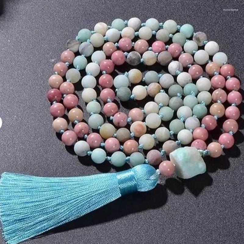Chains Pink And Blue Hand Knotted Amazonite Rhodonite Calm 108 Beads Necklace Raw Pendant Tassl Mala Necklaces Gift
Chains Pink And Blue Hand Knotted Amazonite Rhodonite Calm 108 Beads Necklace Raw Pendant Tassl Mala Necklaces Gift