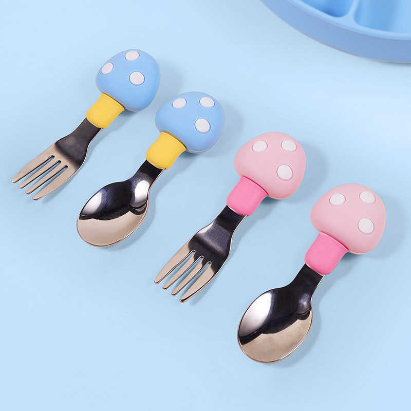 Cups Dishes Utensils 2pcs Tableware Cartoon Kids Spoon and Fork Set Stainless Steel Cute Baby Spoons Kids Fork Baby Gadgets Baby Spoon Set AA230413